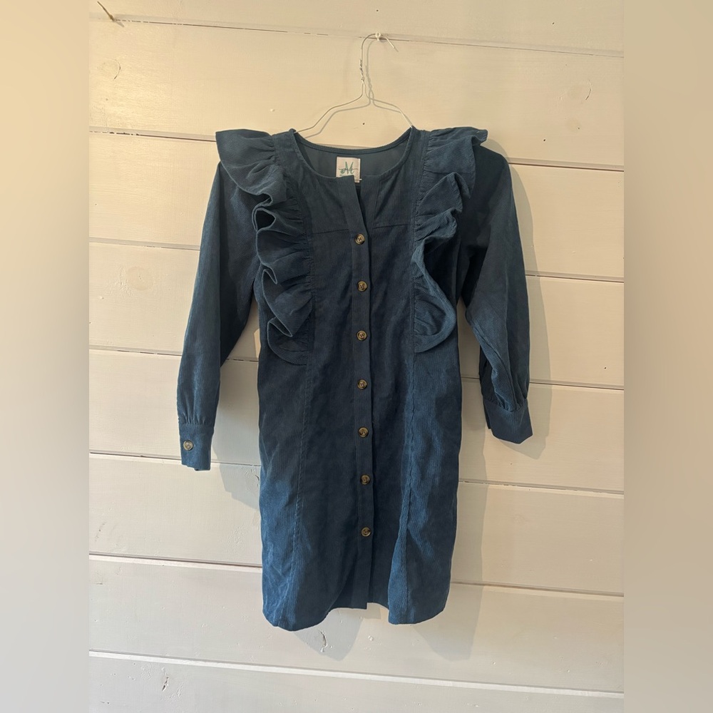 Mint Julep Boutique Corduroy Blue Ruffled Kids Dress large